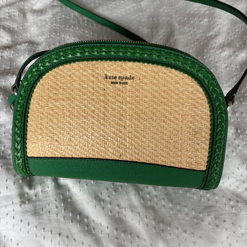 kate spade Green and Natural Woven Crossbody Bag
